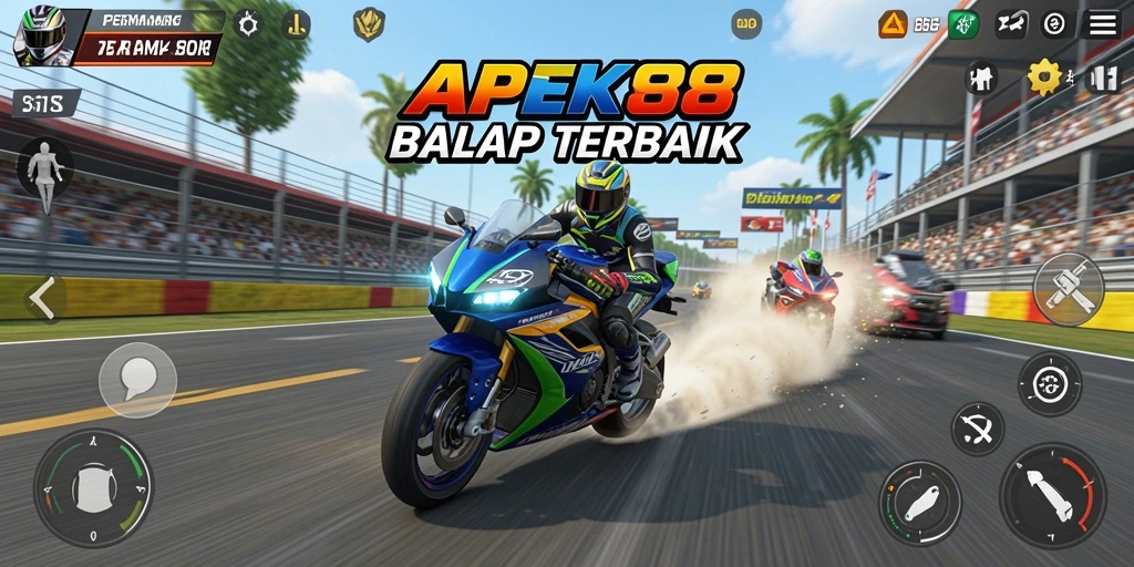 Tampilan gameplay balap motor yang mendebarkan dalam APEK88.