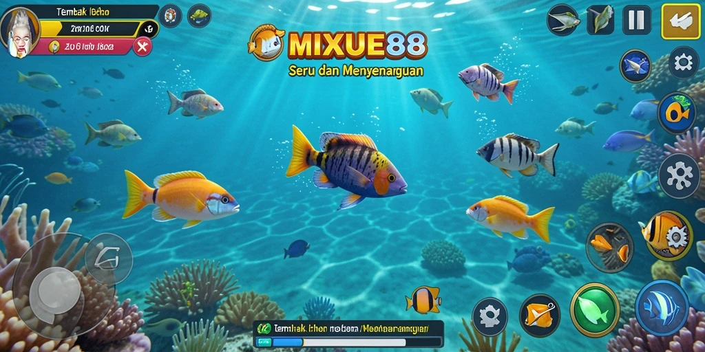 Screenshot MIXUE88 menampilkan aksi seru menembak ikan.