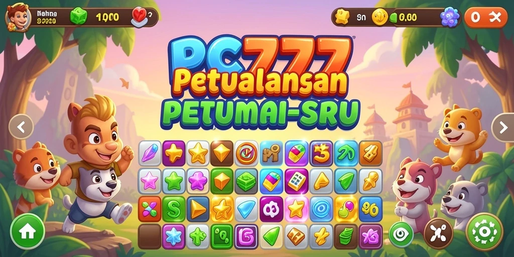 Tangkapan layar menunjukkan gameplay seru dalam PC777 dengan tantangan match-3.