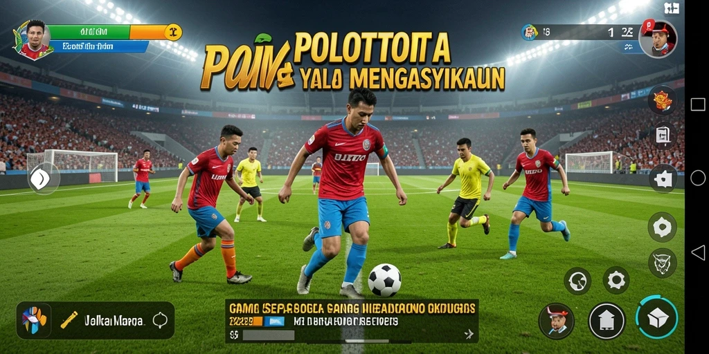 Screenshot utama POLOTOTO menunjukkan aksi seru di lapangan sepak bola.