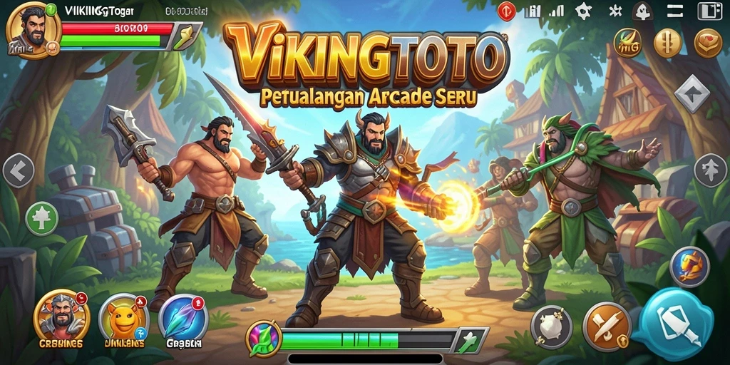 Screenshot gameplay VIKINGTOTO menunjukkan aksi seru dalam petualangan Arcade.